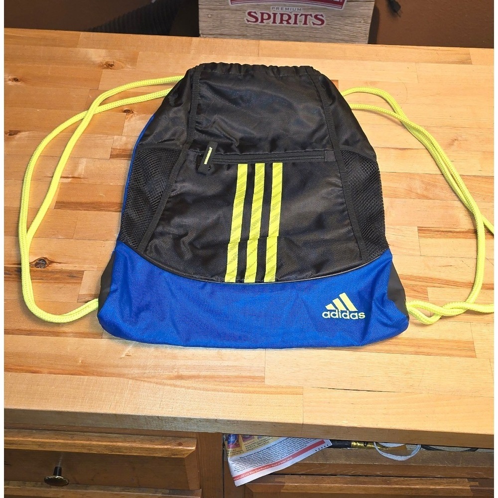 Adidas Drawstring Gym Bag‎ Blue Black Neon Yellow Cinch Sack 104148-K